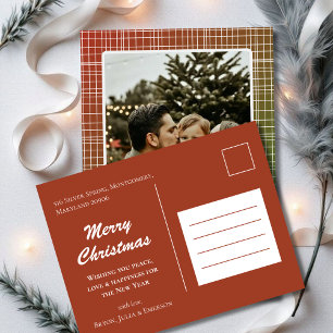 Cartão Postal De Festividades Gradiente Xadrez Vermelho Verde Natal