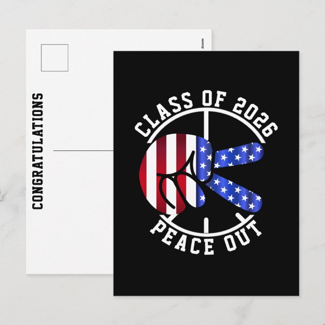 Cartão Postal De Festividades Graduation Class Of 2026 Peace Out Graduate Blue (Frente/Verso)