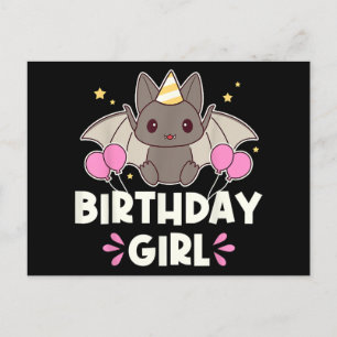 Cartão Postal De Festividades Gráfico de Bat Rapariga de Aniversário Bonita