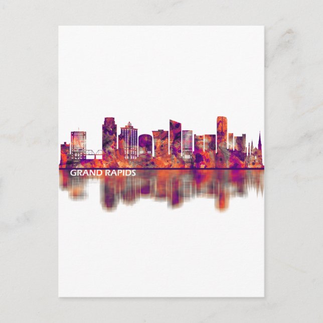 Cartão Postal De Festividades Grand Rapids Michigan Skyline (Frente)