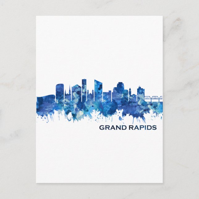 Cartão Postal De Festividades Grand Rapids Michigan Skyline Blue (Frente)