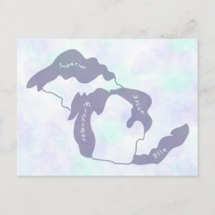 Cartão Postal De Festividades Grandes Lagos de Michigan Mapa em Aquarela Cartão