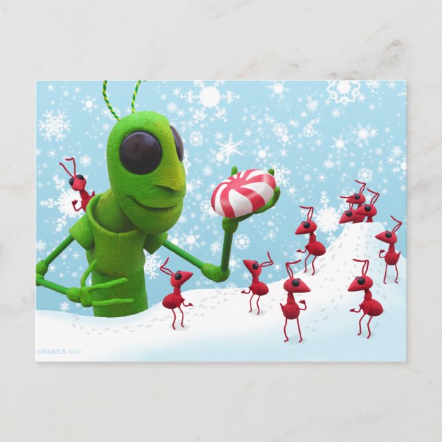 Cartão Postal De Festividades Grasshopper and the Ants Christmas Postcard (Frente)