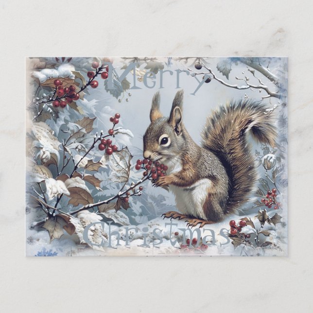 Cartão Postal De Festividades Grátis Squirrel de inverno (Frente)