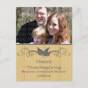 Cartão Postal De Festividades Gray Rustic Leaves Thanksgiving Photo Postcard