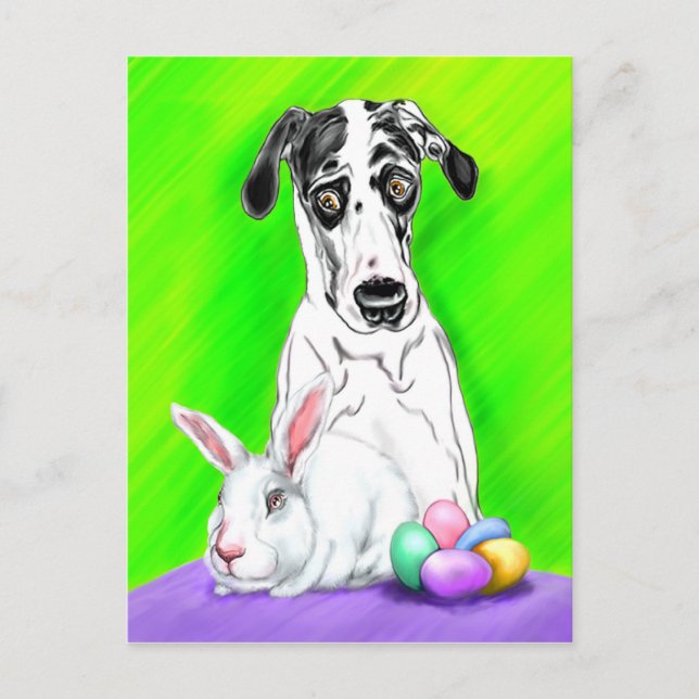 Cartão Postal De Festividades Great Dane Easter RABBITS?! (Frente)