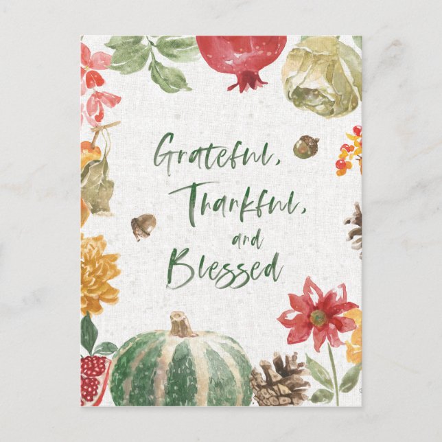 Cartão Postal De Festividades Greatful, Thankful, and Blessed Harvest (Frente)