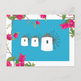 Cartão Postal De Festividades Grécia Bougainvillea Ilhas Gregas Windmills