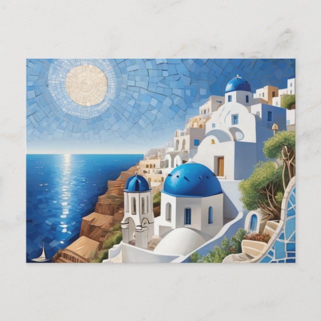 Cartão Postal De Festividades Grécia Santorini Mídia Mista Mosaico - Ilha Grega (Frente)