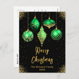 Cartão Postal De Festividades Green and Gold Ornaments Merry Christmas