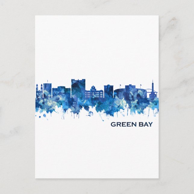 Cartão Postal De Festividades Green Bay Wisconsin Skyline Blue (Frente)