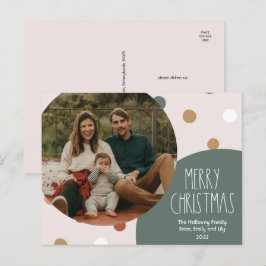 Cartão Postal De Festividades Green Boho Bolinhas Natal Uma Foto