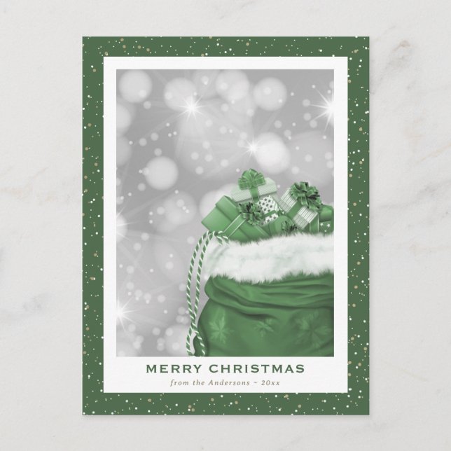 Cartão Postal De Festividades Green Felry Christmas Modern Sparkly (Frente)