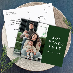 Cartão Postal De Festividades Green Joy Peace Love Nome Mínimo da Família de Nat