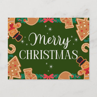 Cartão Postal De Festividades Green Merry Christmas Gingerbread 