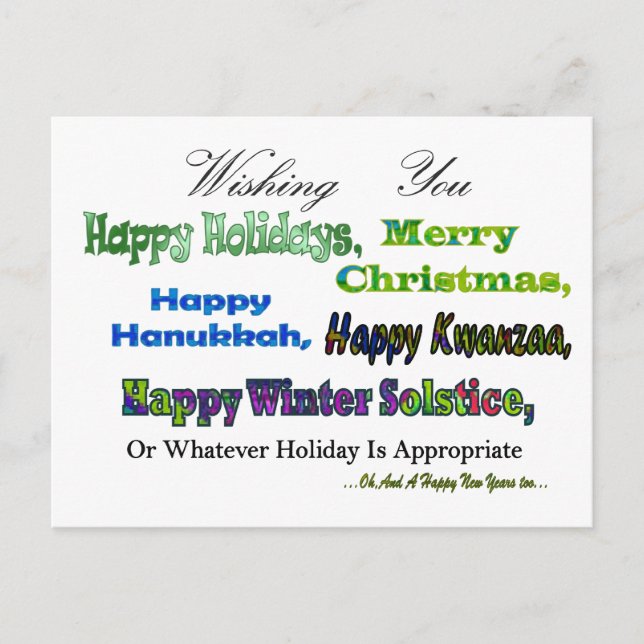 Cartão Postal De Festividades Green Multi holiday greetings (Frente)