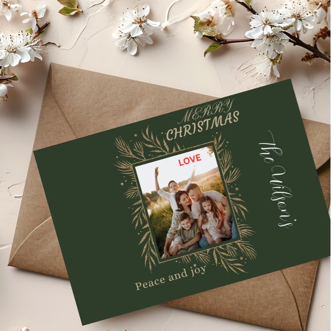 Cartão Postal De Festividades Green personalized family photo name (Criador carregado)