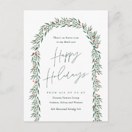 Cartão Postal De Festividades Greenery Arch Modern Script Business Holiday Card