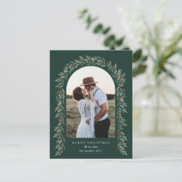 Cartão Postal De Festividades Greenery Arch Modern Script Foto de Natal