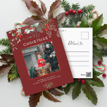 Cartão Postal De Festividades Greenery Natal Foto Watercolor Burgundy<br><div class="desc">Você vai adorar estes bonitos cartões de Natal! Eles apresentam arranjos botânicos de aquarela com névoa, ramificações de pínus, bagas e respiração de bebês. No topo, diz feliz Natal e logo abaixo você pode adicionar uma foto. A parte inferior do cartão tem um lugar para uma pequena mensagem e depois...</div>