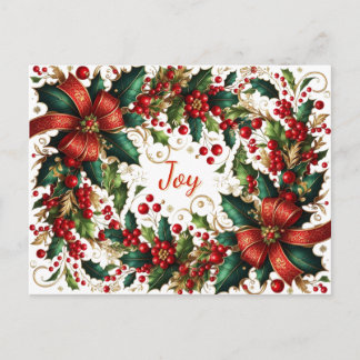 Cartão Postal De Festividades Greenery with holly wreaths Joy