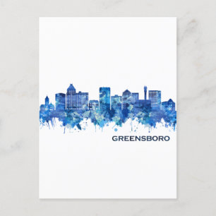 Cartão Postal De Festividades Greensboro Carolina do Norte Skyline Blue