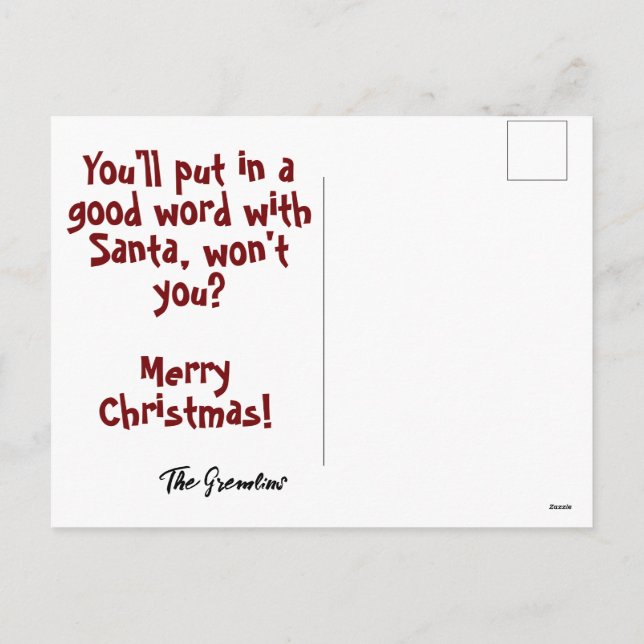 Cartão Postal De Festividades Gremlin de Lista travessa (Verso)