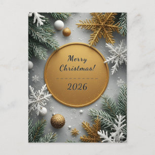 Cartão Postal De Festividades ✨ Grinalda de Círculo Dourado Festivo Floco de Nev