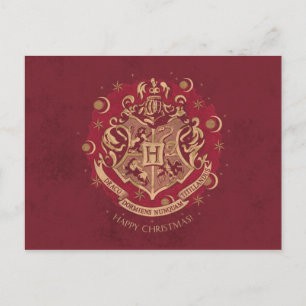 Cartão Postal De Festividades Grinalda de Natal com Brasão de HOGWARTS™ Vermelho