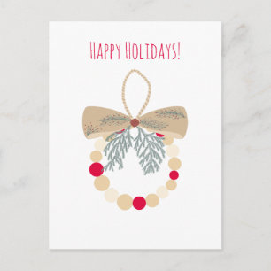 Cartão Postal De Festividades Grinalda de Natal decorativa com elementos naturai