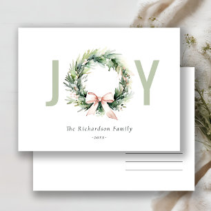 Cartão Postal De Festividades Grinalda de Natal Verde Rosa Água-forte