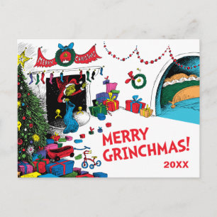 Cartão Postal De Festividades Grinch Clássico Grinch na Chaminé