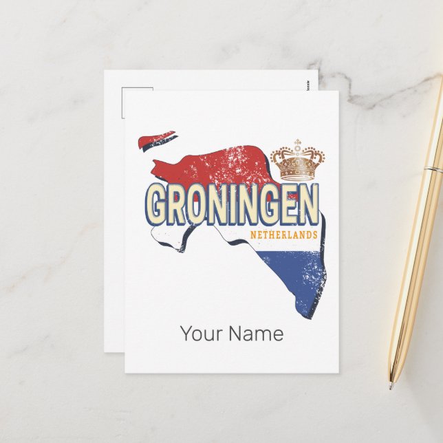 Cartão Postal De Festividades Groningen Países Baixos - Mapa Retro Holandês Vint (Frente/Verso In Situ)