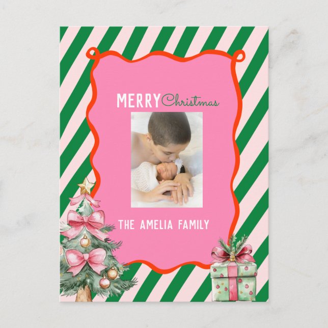 Cartão Postal De Festividades Groovy Christmas Tree Doodle Photo  (Frente)