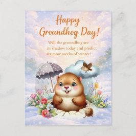 Cartão Postal De Festividades Groundhog Day watercolor 