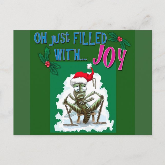 Cartão Postal De Festividades Grumpy Grasshopper with Christmas hat (Frente)