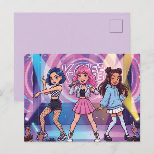 Cartão Postal De Festividades Grupo feminino de KPop de desenho animado