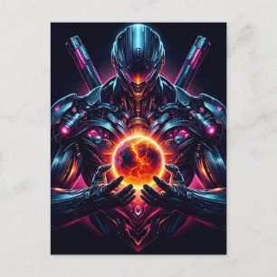 Cartão Postal De Festividades Guardião Cibernético Cósmico Abstrato Robô Futuris