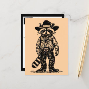 Cartão Postal De Festividades guaxinim cowboy