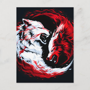 Cartão Postal De Festividades Guerreiro Lobo Cósmico Branco Vermelho