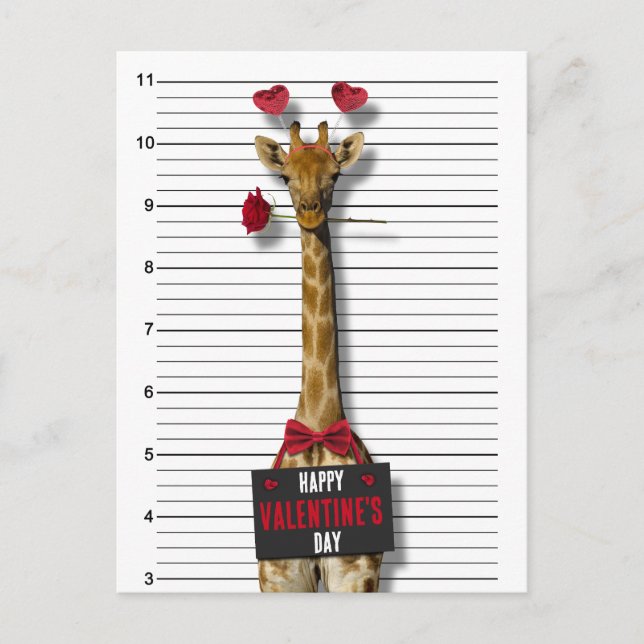 Cartão Postal De Festividades Guilty Giraffe Mugshot Engraçado Feliz dia de os n (Frente)