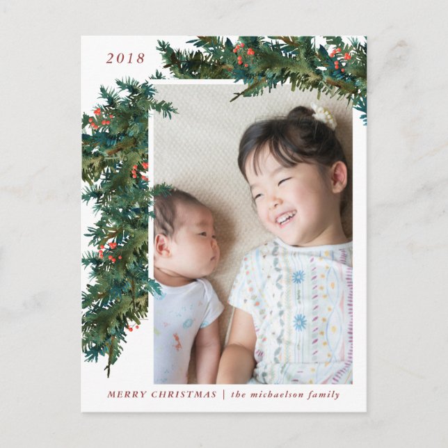 Cartão Postal De Festividades Guirlanda Botânica com Foto de Frutas de Inverno (Frente)