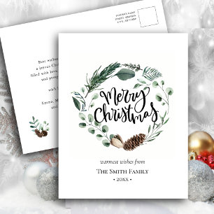 Cartão Postal De Festividades Guirlanda de Folhas de Pine Cone Verde Elegante em