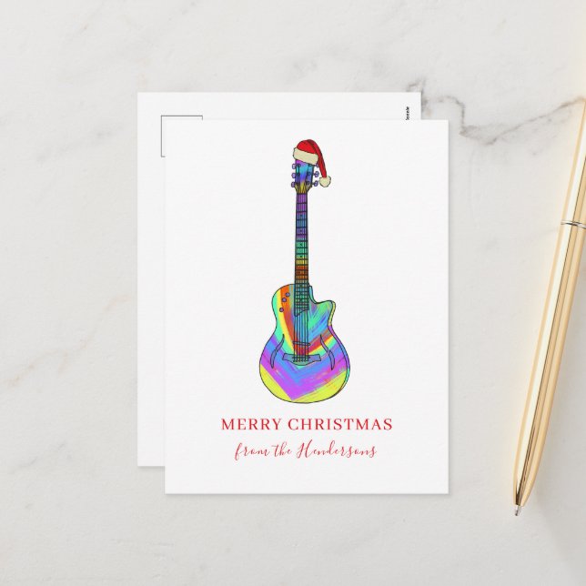 Cartão Postal De Festividades Guitarra de Natal feliz personalizada (Frente/Verso In Situ)