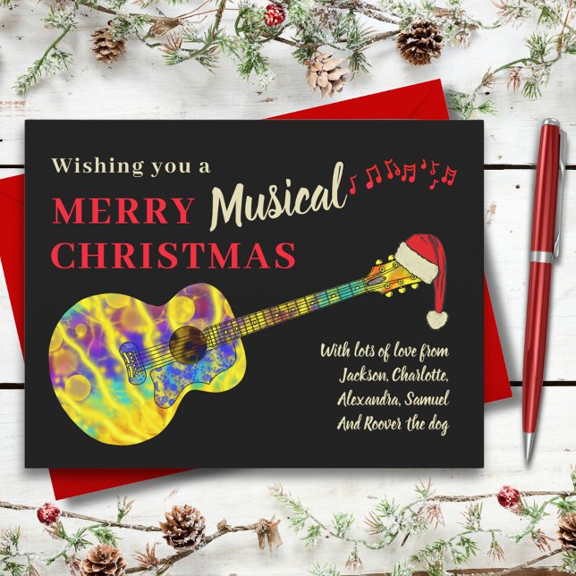 Cartão Postal De Festividades Guitarra de Natal Rock and Roll Budget (Rock and roll funky guitar christmas custom music themed budget holiday greetings postcard )