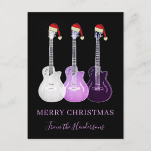 Cartão Postal De Festividades Guitarras rosa de Natal personalizadas