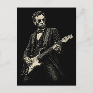 Cartão Postal De Festividades Guitarrista Legal Lincoln Xilogravura Vintage