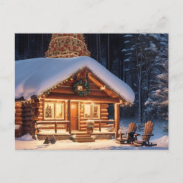Cartão Postal De Festividades Há neve na nossa cabine de madeira