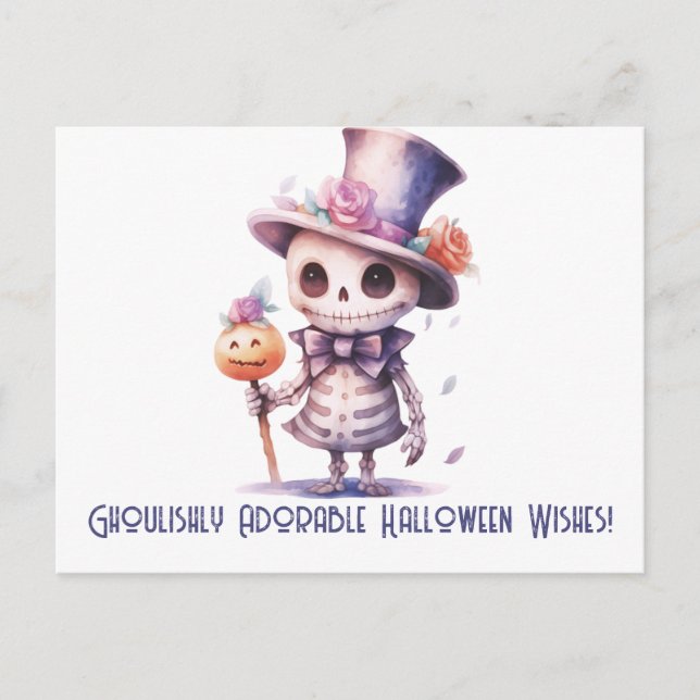 Cartão Postal De Festividades Halloween Adorável Ghouly Deseja o Halloween (Frente)