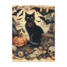 Halloween Antigo Gato Preto Feriado
